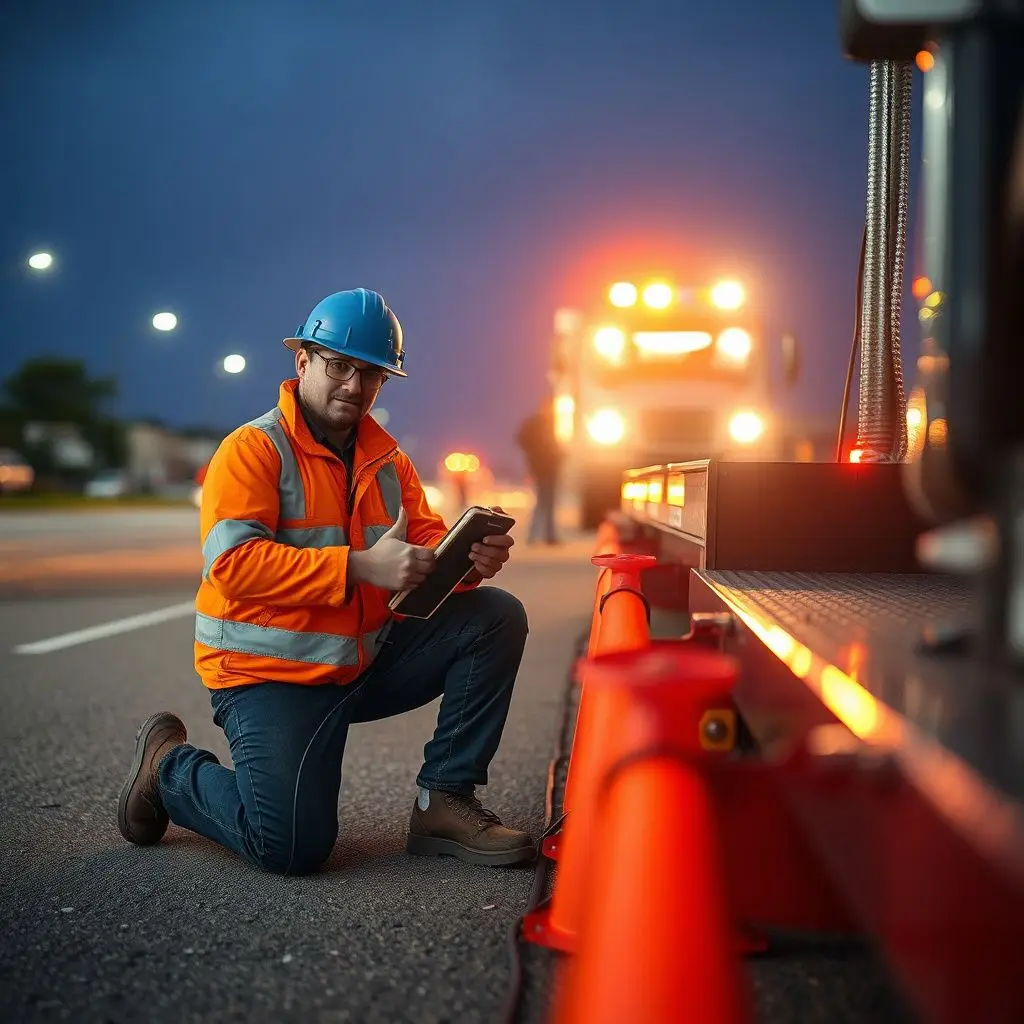 A close-up of a TDLR-certified tow operator securing a vehicle onto a flatbed tow truck using heavy-duty straps
